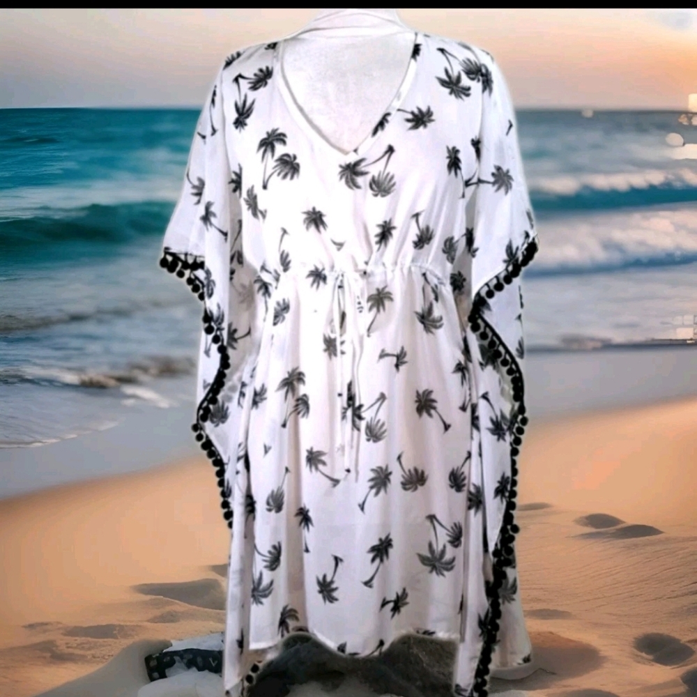 Arizona Jeans Women’s Cover Up Black White Palm Tree Coconut Tree Sz M